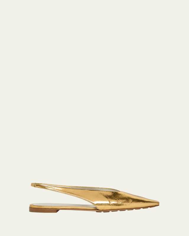 Metallic Leather Slingback Ballerina Flats